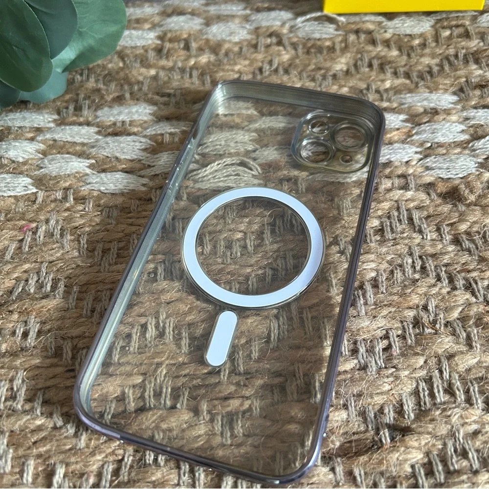 iPhone 14 Plus clear and purple case